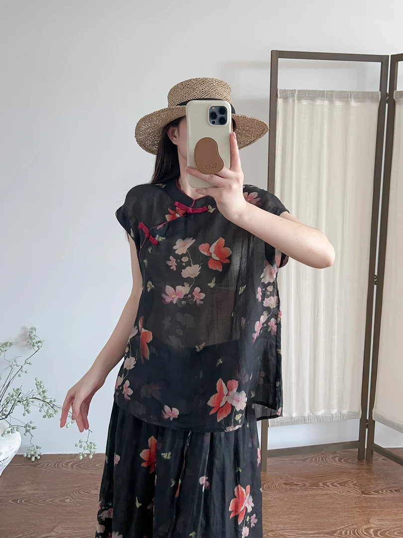 【全色】 新中式印染苎麻宽肩坎肩短款背心25063 背心百搭胸112长60