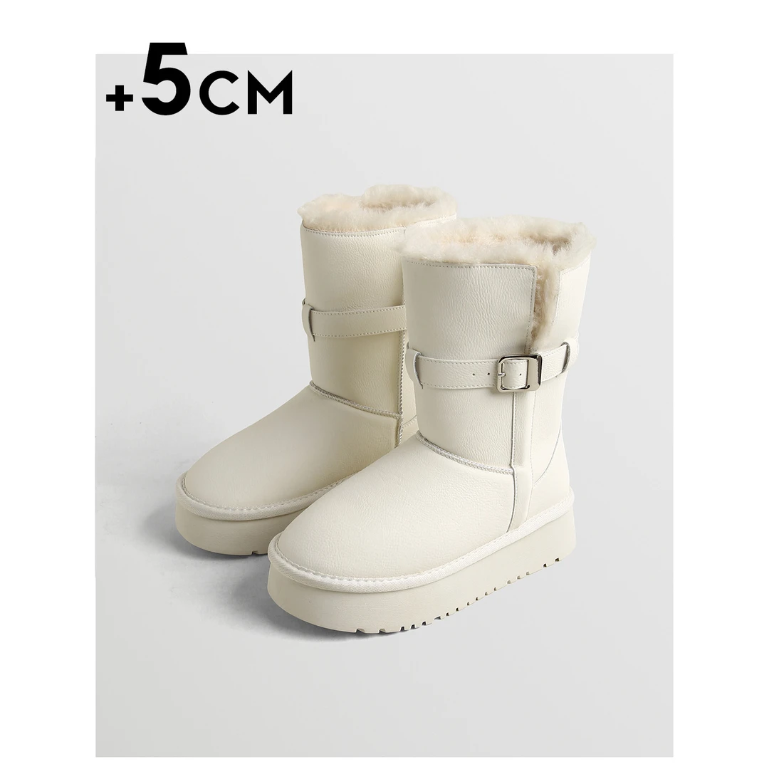 TOUCH MISS增高5cm真皮厚底雪地靴冬季加绒两穿短靴加厚防滑棉鞋