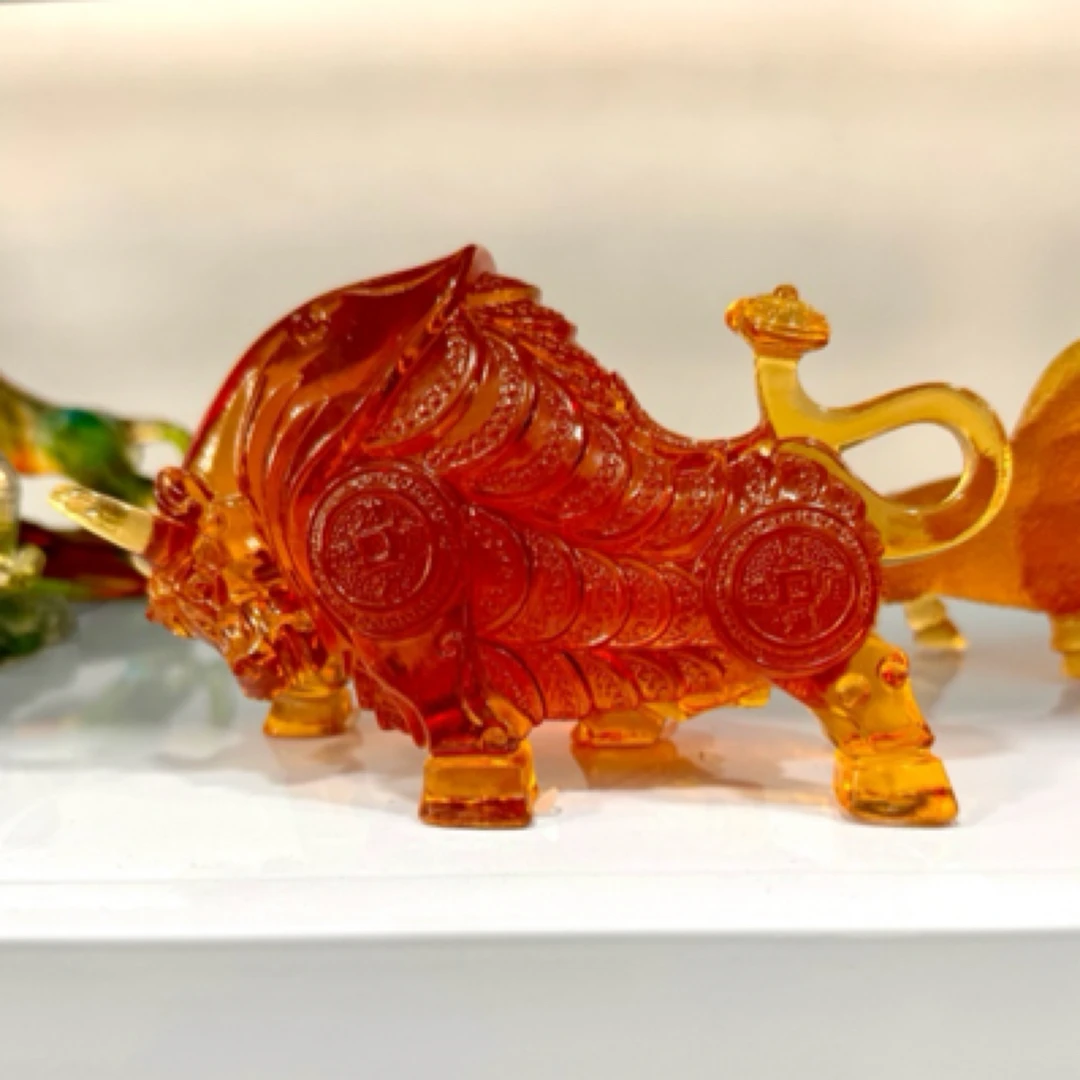 B31 金币牛【琉璃撤柜捡漏】非遗传承琉璃摆件车挂