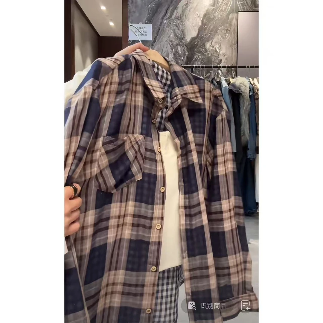徐秋阳 格纹都市  秋季新款百搭时尚休闲显瘦显白衬衫9968