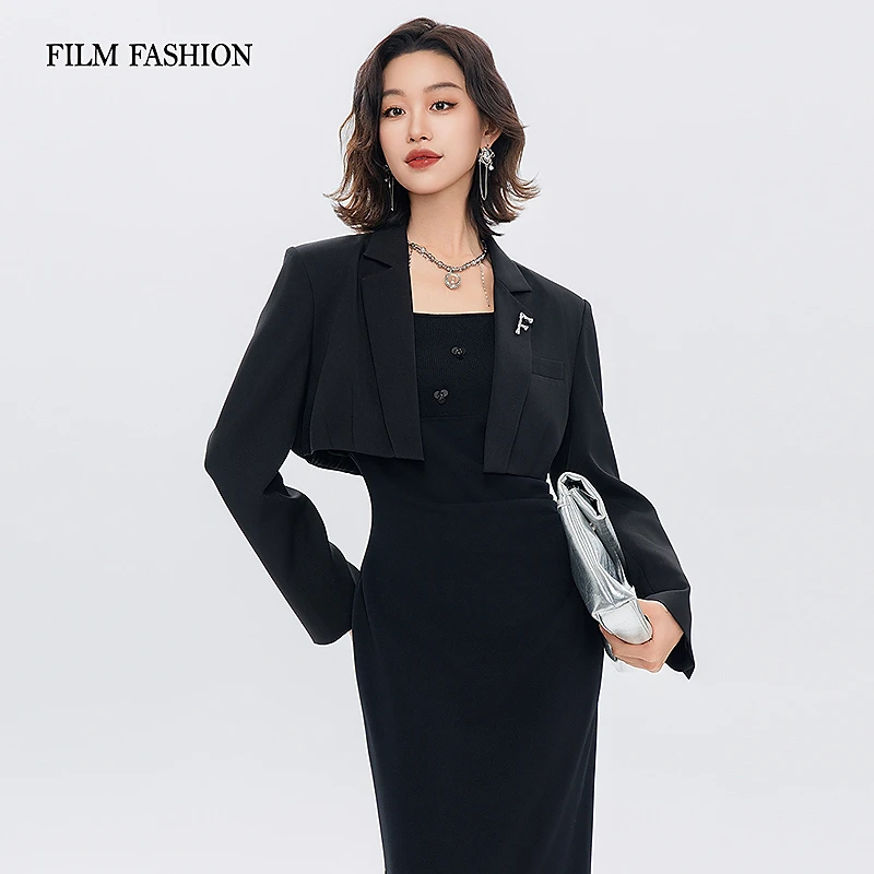 一电影一时装春夏长袖短外套女装黑色显瘦气质休闲修身FGWT811141