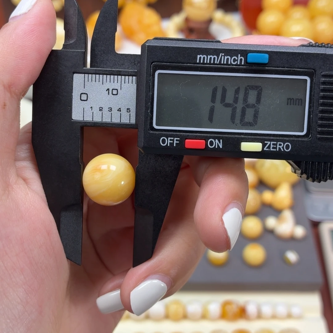 琥珀未镶嵌珠宝奇石焦皮浓橘拉丝圆珠14.8mm