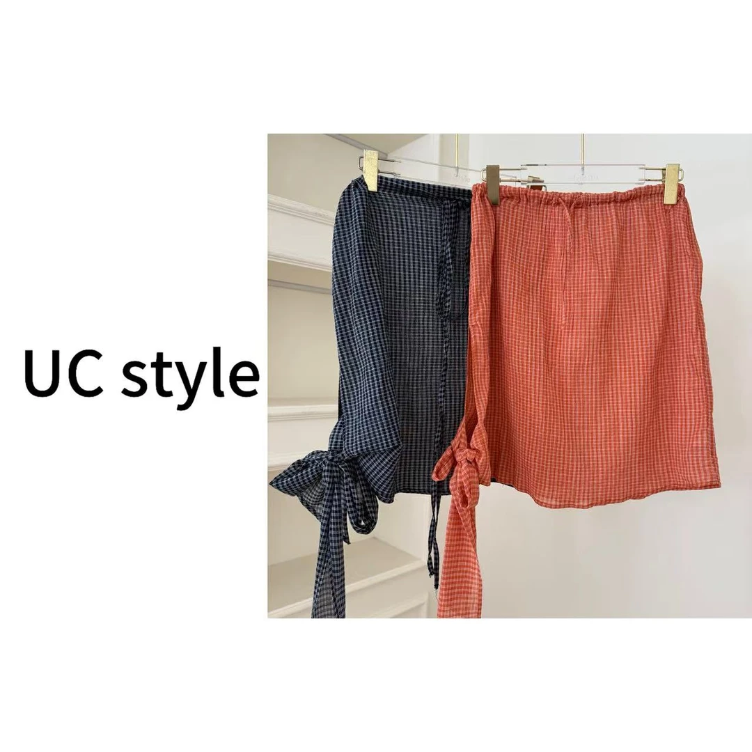 【UC STYLE】A8724夏日格纹轻透抹胸主播穿S码