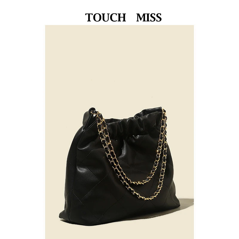TOUCH MISS法式轻奢大容量手提托特包女小香风菱格链条包水桶包