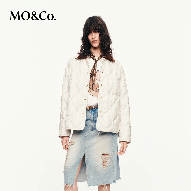 MOCO羽绒服2025秋新品防风防水90鸭绒拼灯芯绒翻领宽松MBE3EINT03