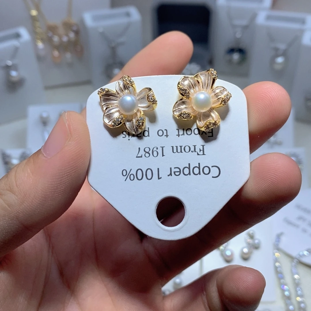 银S925镶嵌淡水珍珠耳饰