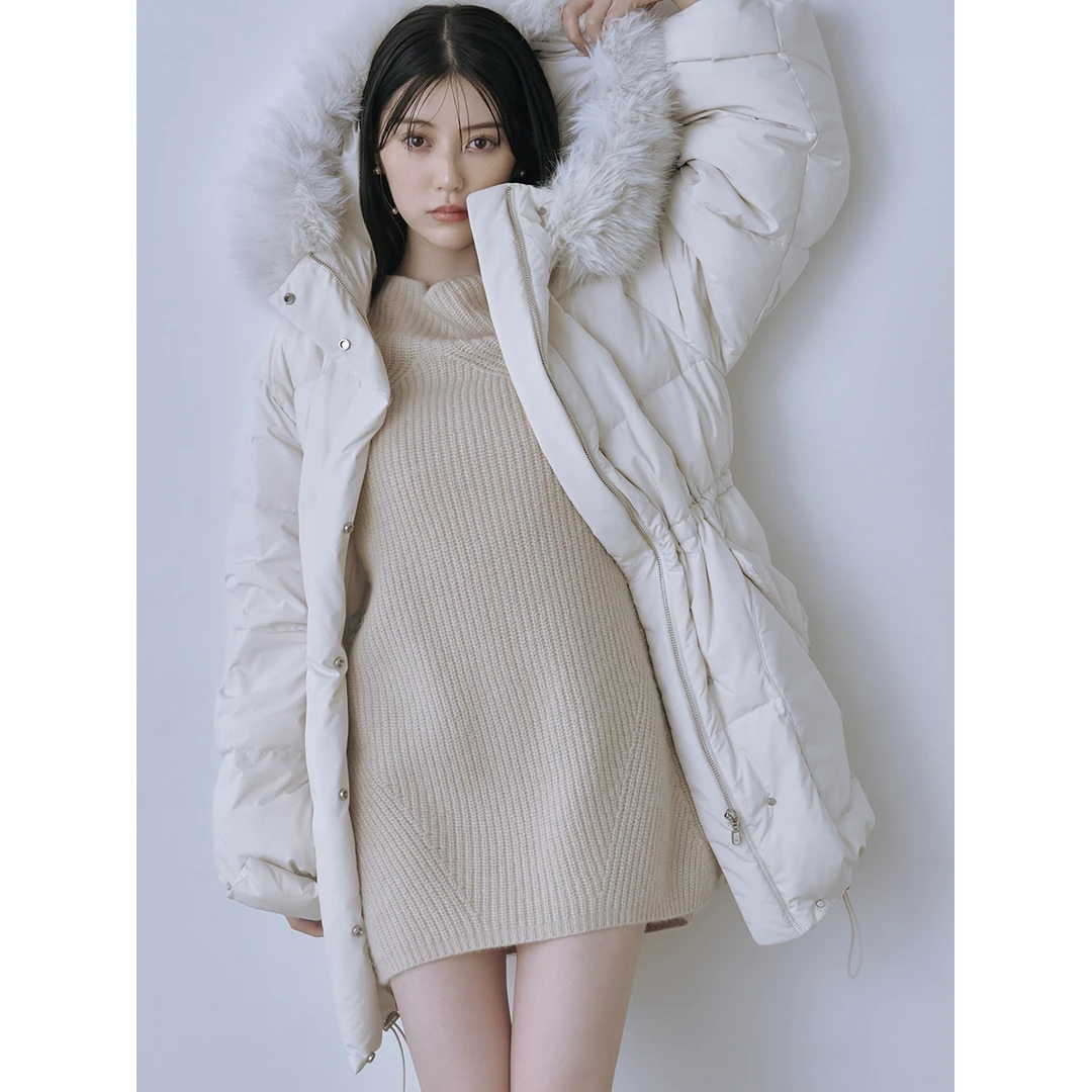 【MonTendre】秋冬新款 S 西川连帽抽绳毛领百搭收腰中长袖羽绒服