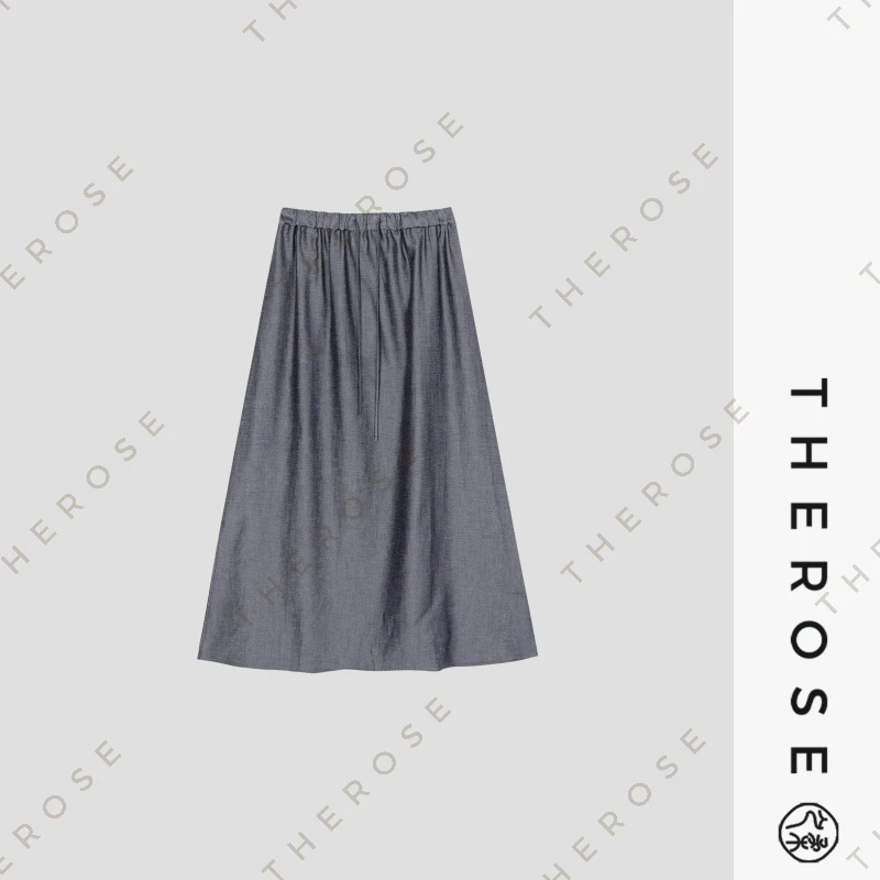 之柔【单身派对 裙子】丝麻凉感抽绳休闲百搭松紧腰简约女士半身裙
