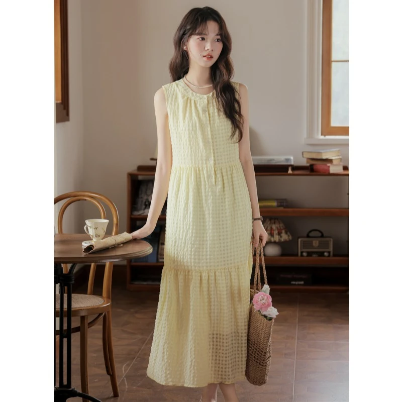DUCURNO法式格子背心连衣裙女夏季2025新款甜美减龄超好看长裙子