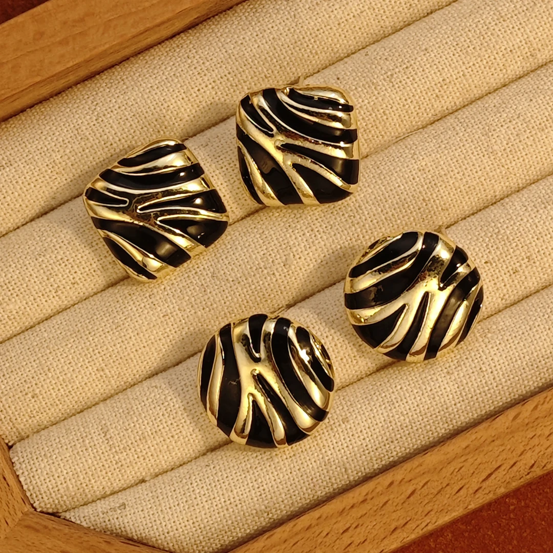 足银玻璃耳饰 轻奢高级感气质大气时尚百搭耳环 秋冬复古黑金耳饰