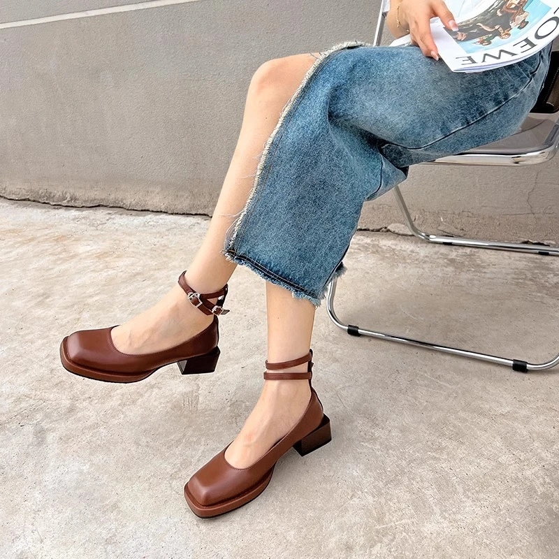 A53「妙侣」好事成双~一字带凉鞋女夏季低跟浅口粗跟单鞋C21ML97363