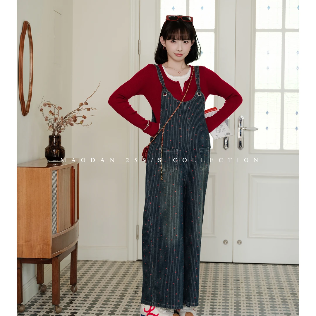 maodan/猫单【丹宁甜心】孕妇装秋装新品洋气休闲上衣韩版背带裤