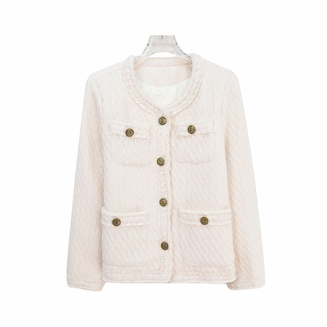 名媛精致重工做旧纽扣圆领亮闪羽绒服U238