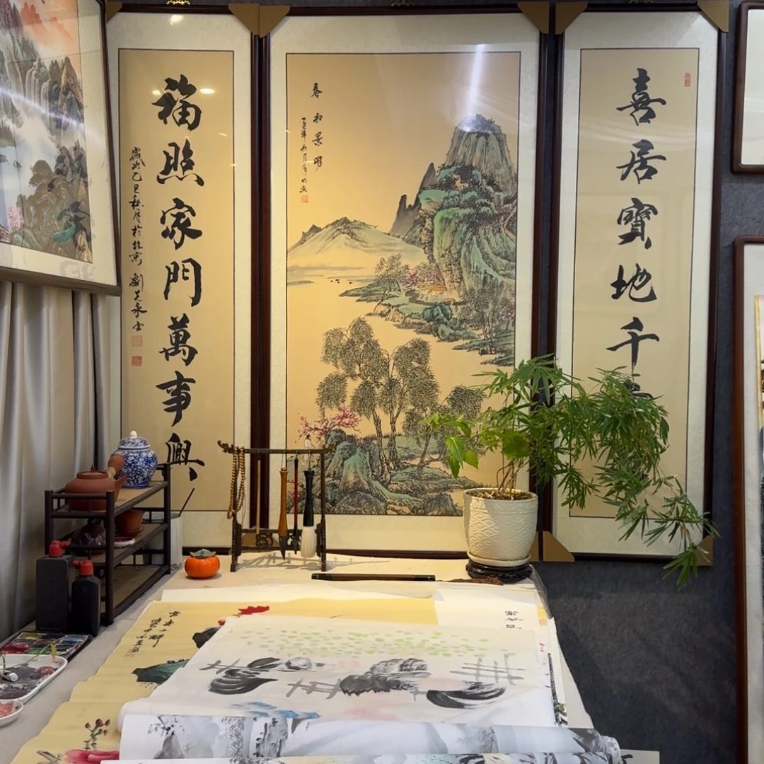 国画四尺春和景明中堂画框164×182