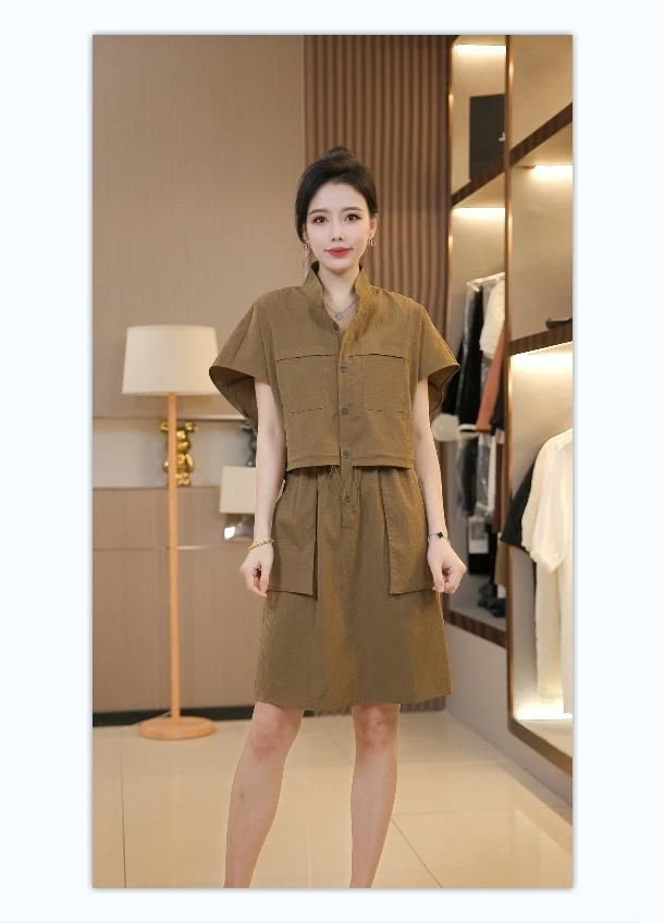 【晓卓专属】新款时尚假两件套夏季高级重工设计感工装