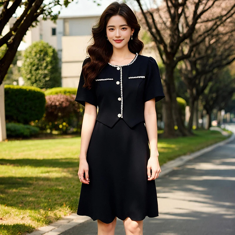 奢姿大码女装2025夏季新款时尚优雅短袖连衣裙胖妹妹通勤简约裙子