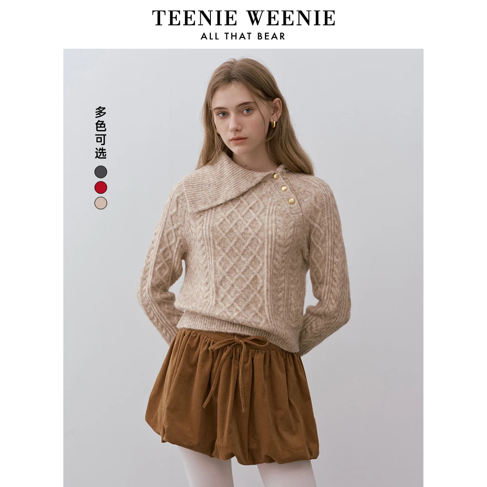 【达人专属】TeenieWeenie小熊女毛衣24翻领斜开襟上衣TTKW248C55N
