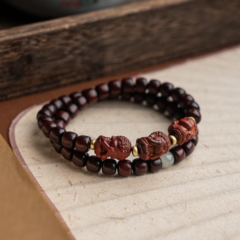 小叶紫檀6*7mm三不佛双圈手串