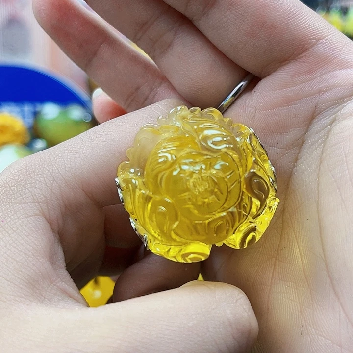 蜜蜡银S925镶嵌裸石戒指