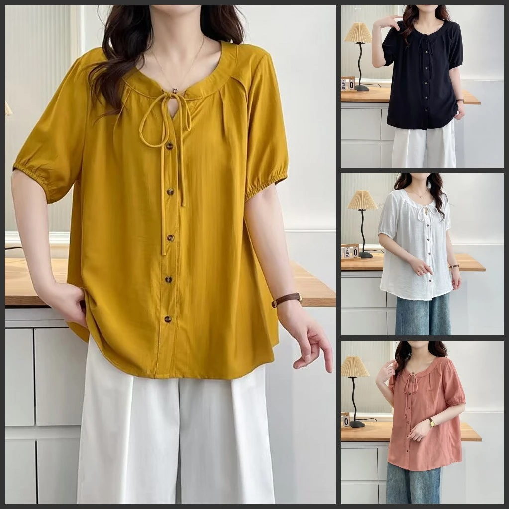 梦冬佳--110-200斤大码女装胖mm宽松显瘦遮肚子夏季短袖小衫衬衫