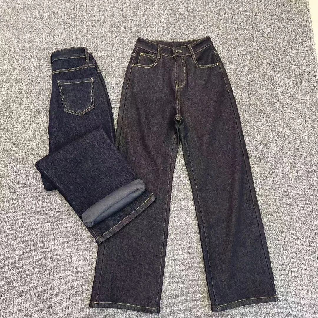 【55076】新品加绒加厚直筒牛仔裤