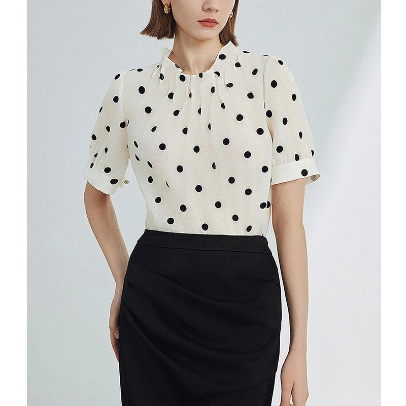 复古法式波点设计感短袖上衣女早春新款2025气质衬衫GBL030070