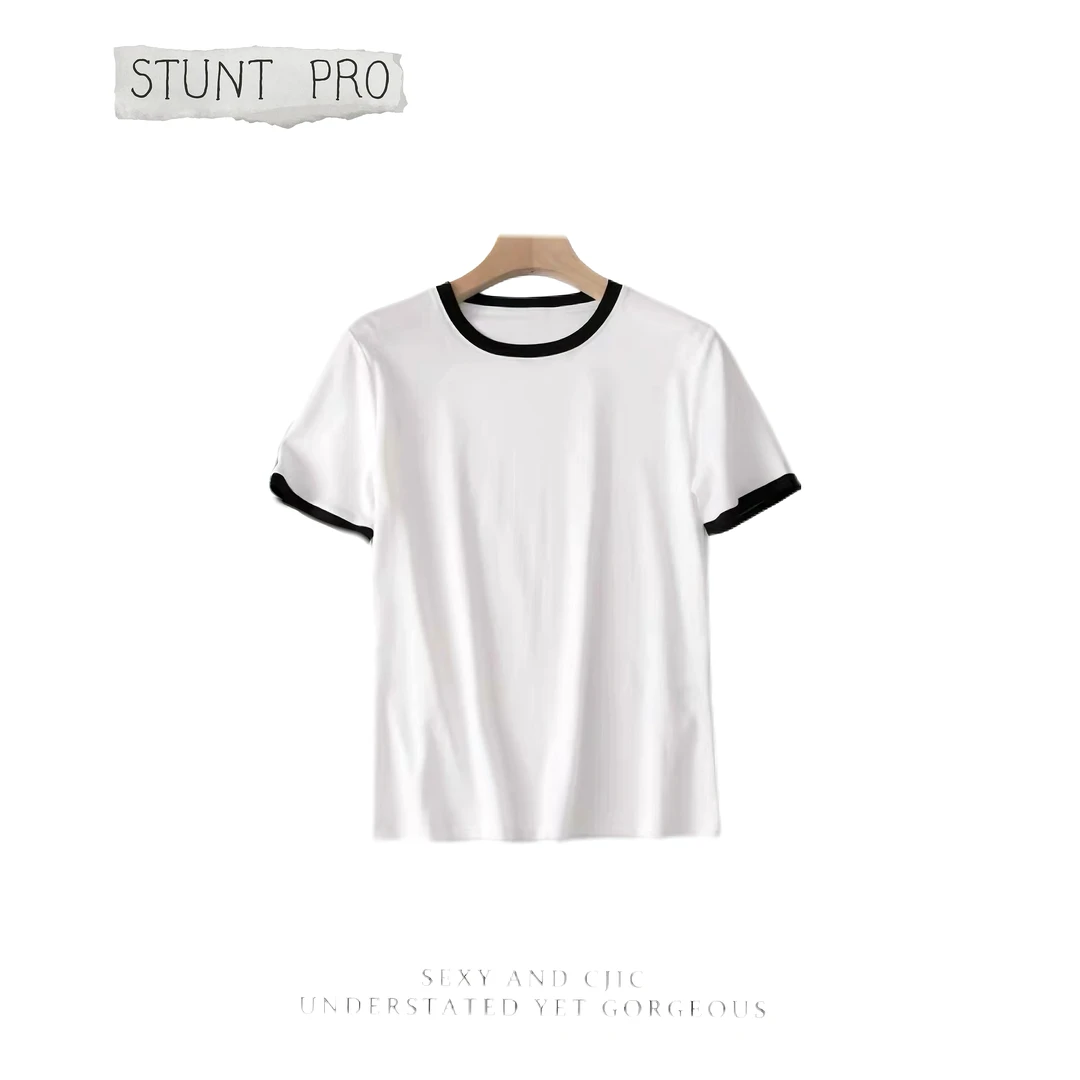 设计师款撞色短袖夏季百搭圆领T恤1650