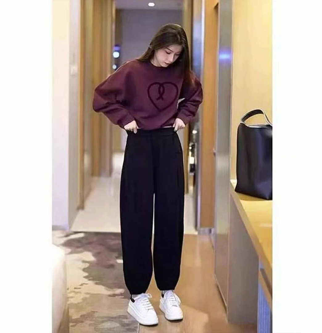 2025秋冬季小个子保暖加绒卫衣长裤女款休闲百搭修身套装