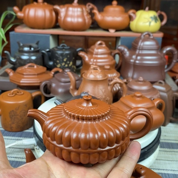 紫砂茶壶筋纹周盘130CC原矿赵庄朱泥特价