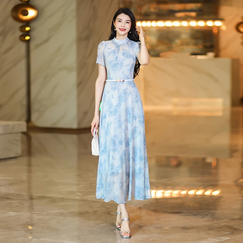 减龄气场强大连衣裙夏季2025新款轻奢高级感气质显瘦长款薄纱裙子