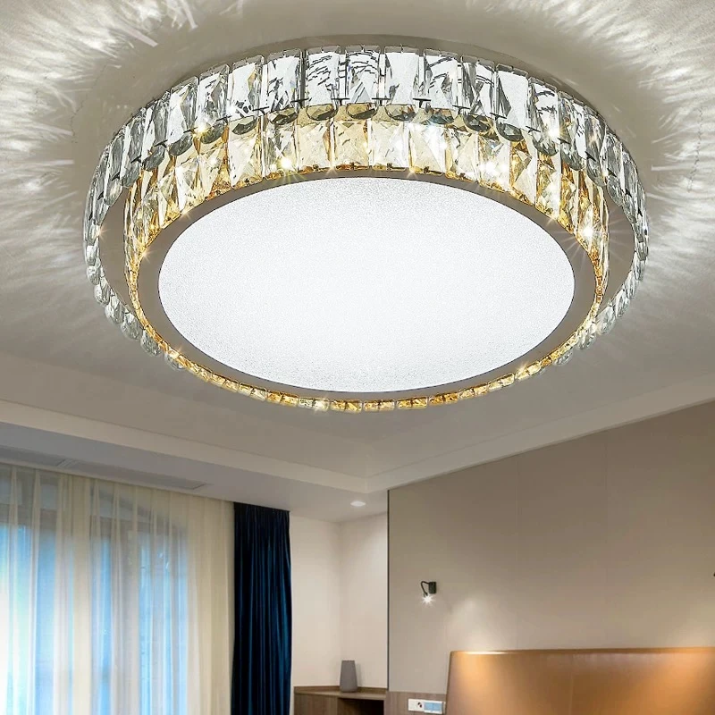 水晶灯房间方形灯具简约现代吸顶灯大气家用遥控变色卧室餐厅灯