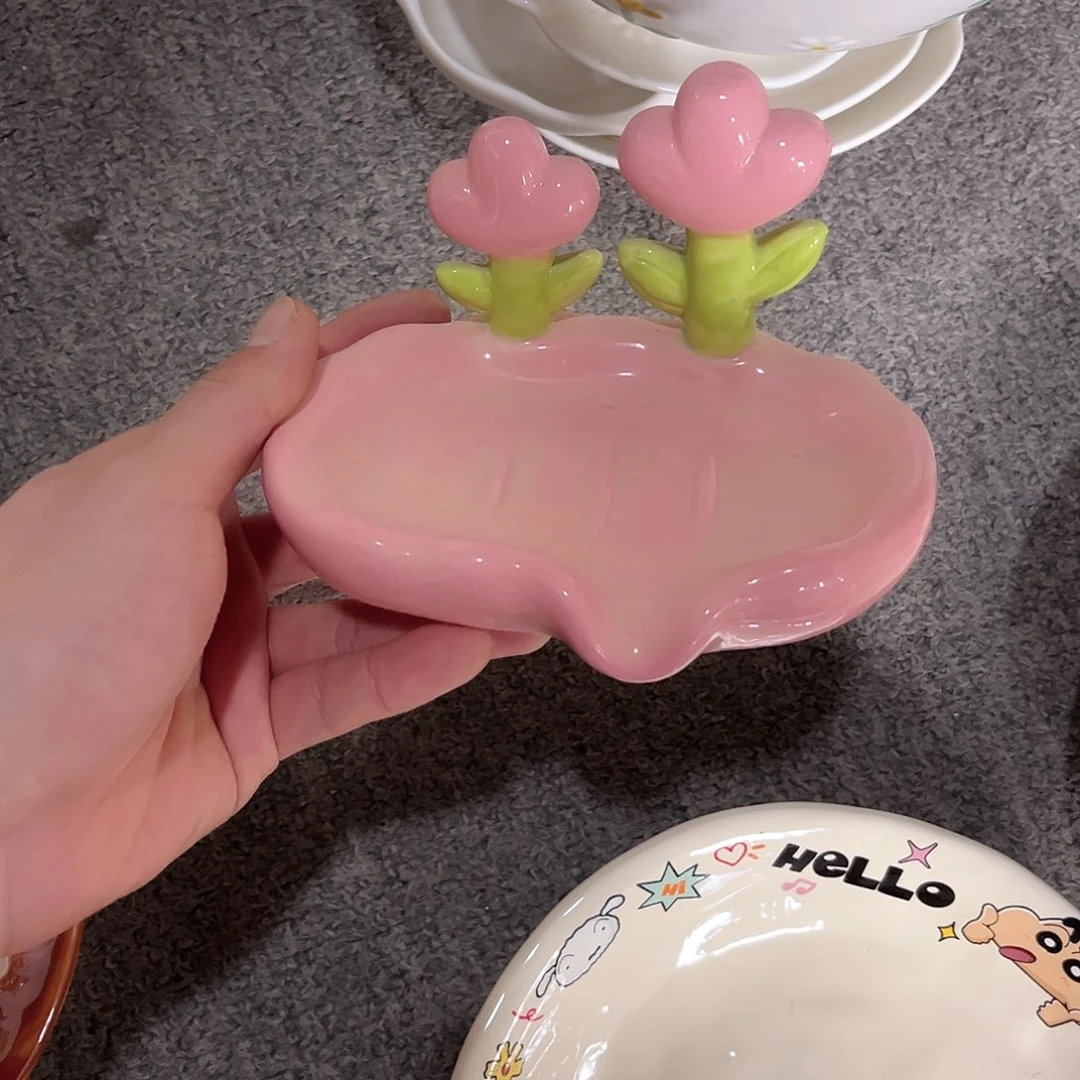 郁金香陶瓷香皂盒粉色