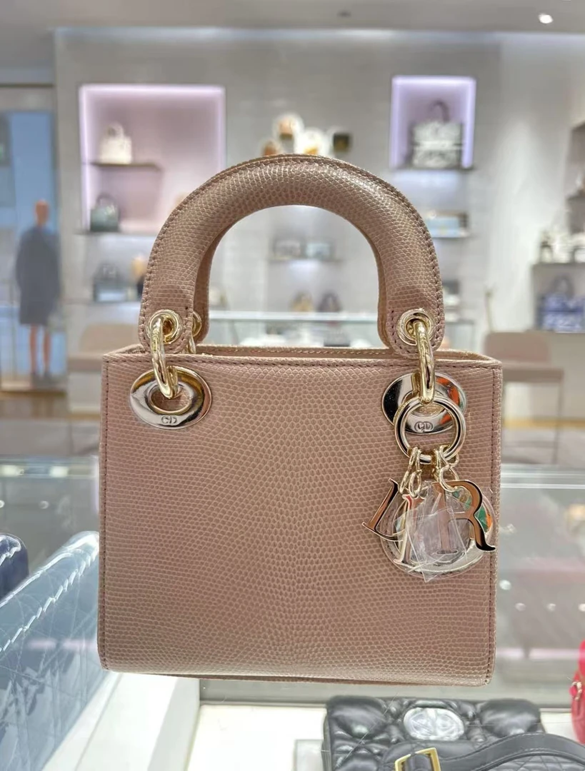 未使用 DIOR/迪奥 三格戴妃粉金蜥蜴皮包/优品