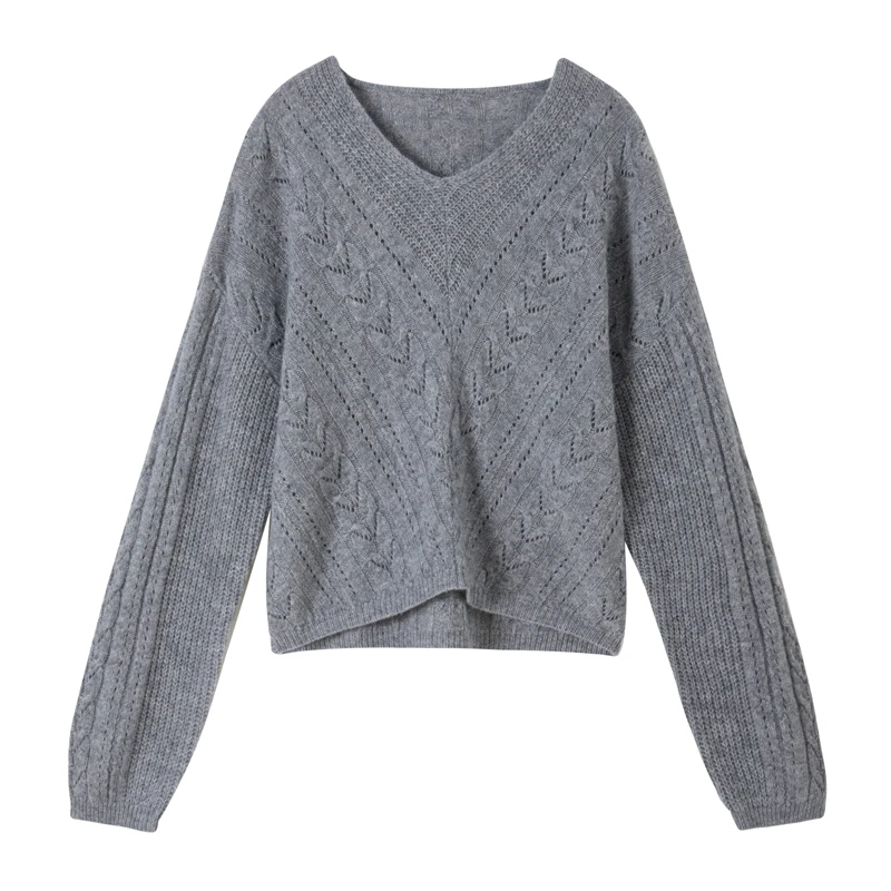 XINNIAO100%绵羊毛针织镂空衫设计师款2025春女上衣通勤