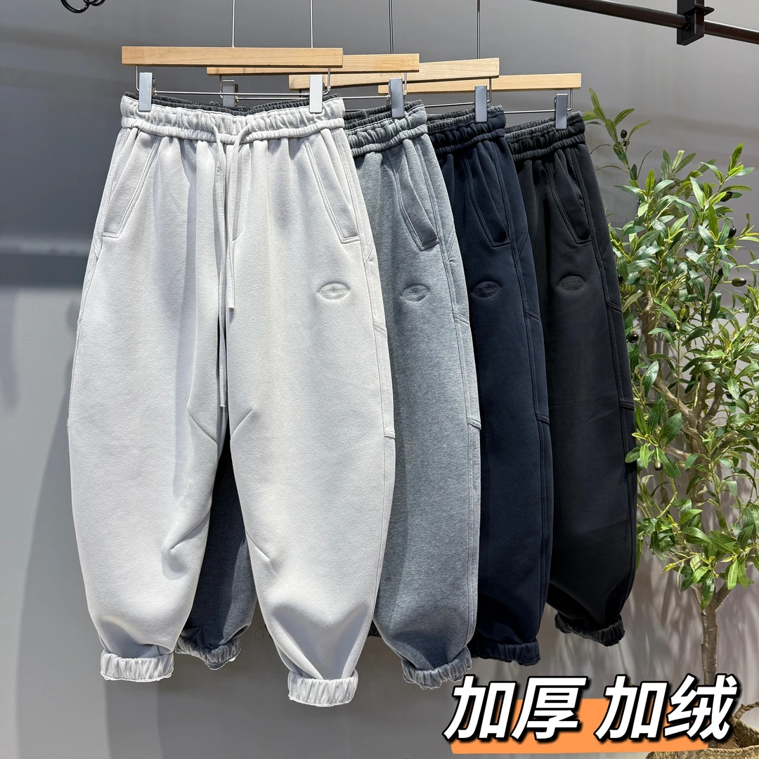 秋冬款加厚加绒弯刀刺绣卫裤百搭运动束脚休闲裤2560