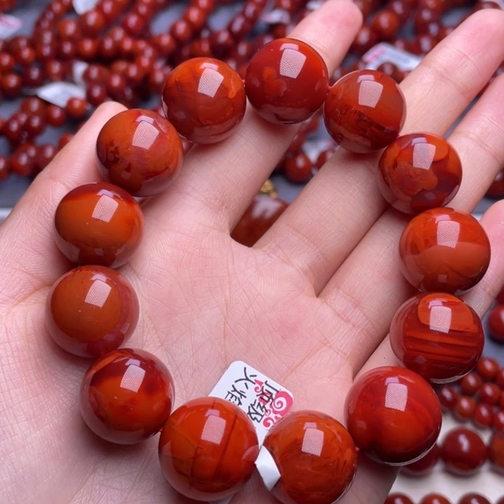 南红玛瑙未镶嵌其他17mm高品瓦西火焰纹满肉圆珠手串