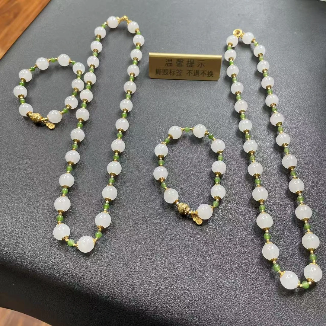 【胖】和田玉项链加手串两件套多样性发其一套@k