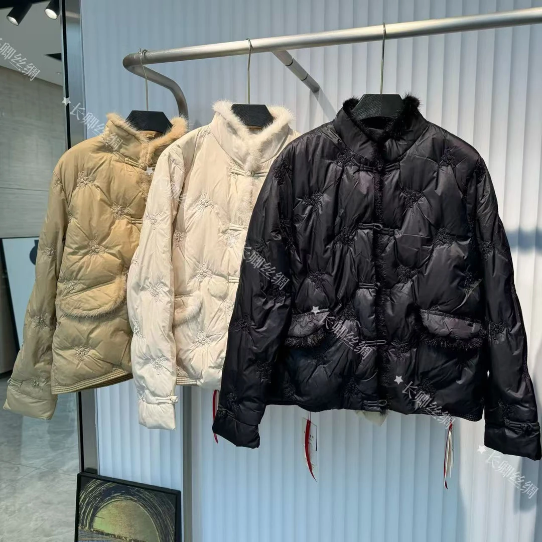 【长卿】国风羽绒服女2024新款水貂毛加厚刺绣羽绒外套FY4102501