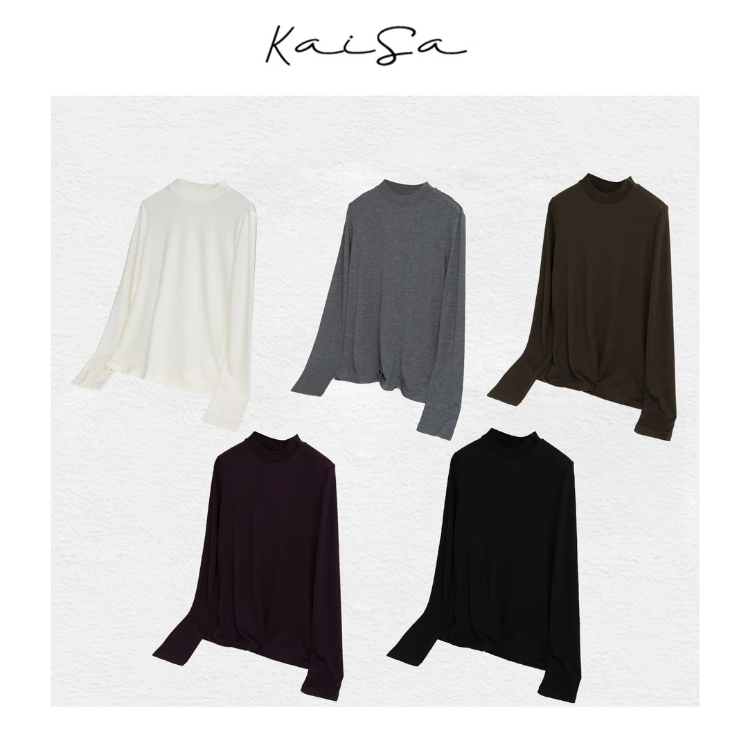 【桃桃】简约时尚休闲百搭纯色圆领长袖上衣