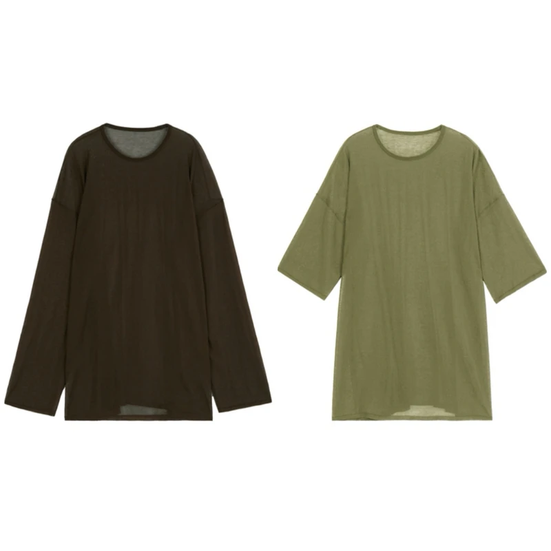 开间/夏季B入 苣轻薄舒爽三醋酸棉透感宽松廓形长短袖针织凉皮T