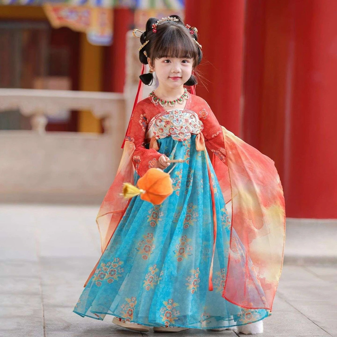 巴拉扣扣汉服女童2025秋装中国风敦煌襦裙女孩古装连衣裙儿童中秋