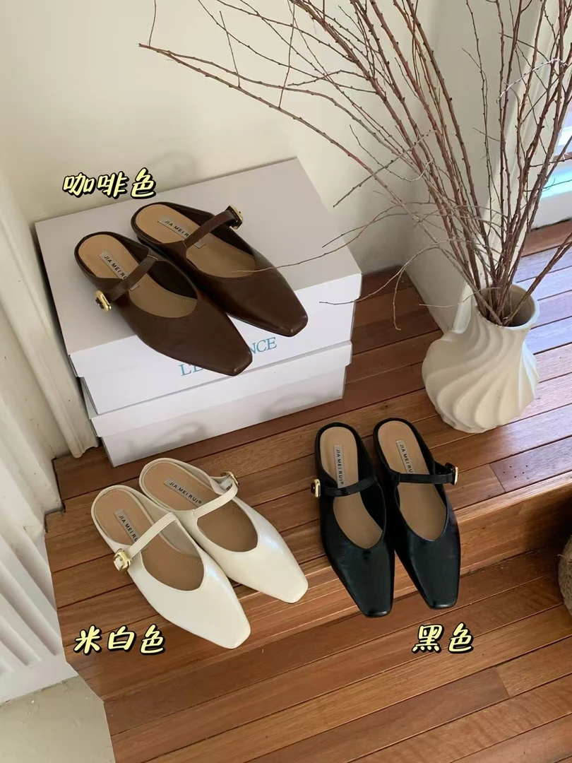 Y 128-2 法式半拖鞋包头拖鞋女夏外穿2025春季新款玛丽珍女鞋