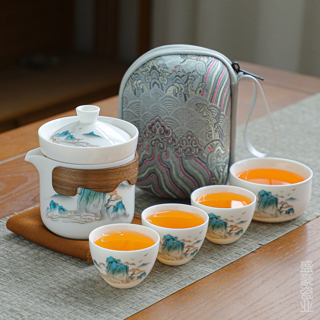 羊脂白瓷旅行茶具便携式户外家用办公室防烫手泡茶神器陶瓷茶壶杯