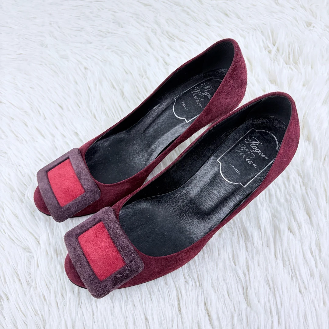95新 Roger Vivier/罗杰·维威耶 拼色 麂皮高跟鞋 34.5码12696958