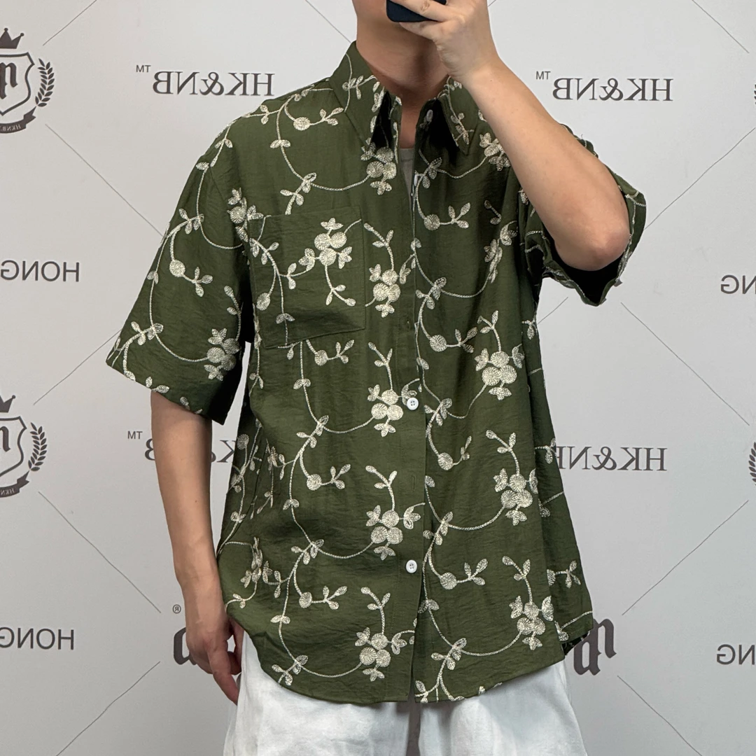 HK&NB x 夏季短袖衬衫五分袖痞帅潮流印花休闲藏族风格对襟男士