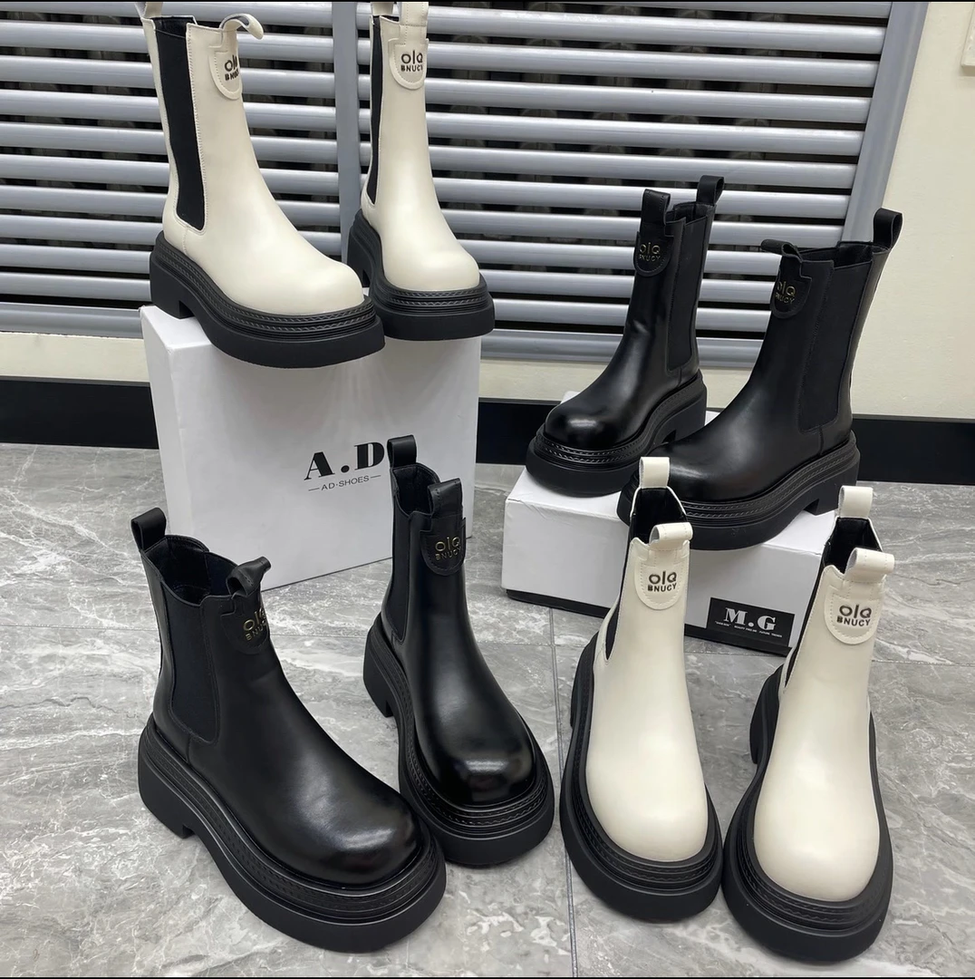 高品质真皮洋气高筒中筒烟筒靴百搭显瘦显小新款薄棉马丁靴205-31