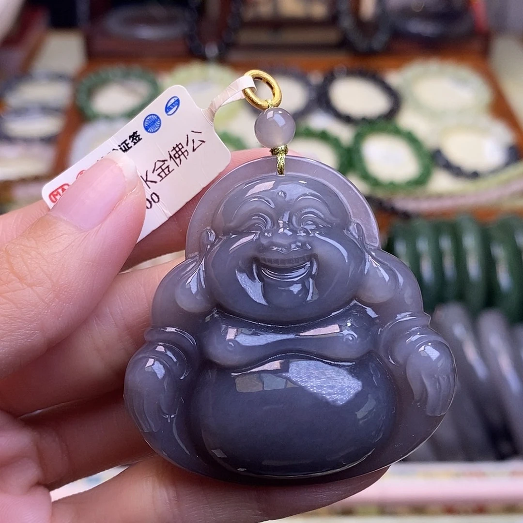 颈饰未镶嵌和田玉浓烟紫金镶大佛公吊坠