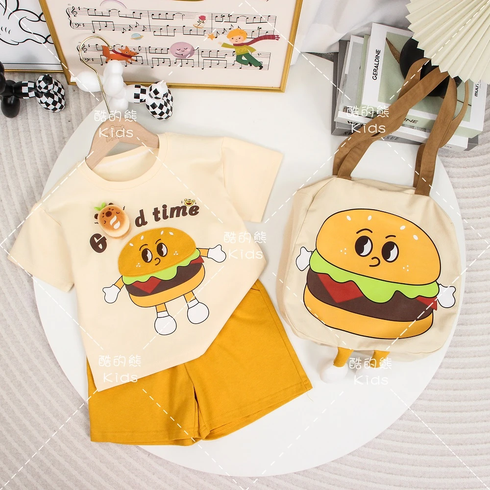 儿童夏季卡通风套装2025男童女童韩版休闲短袖短裤两件套D2S6-658
