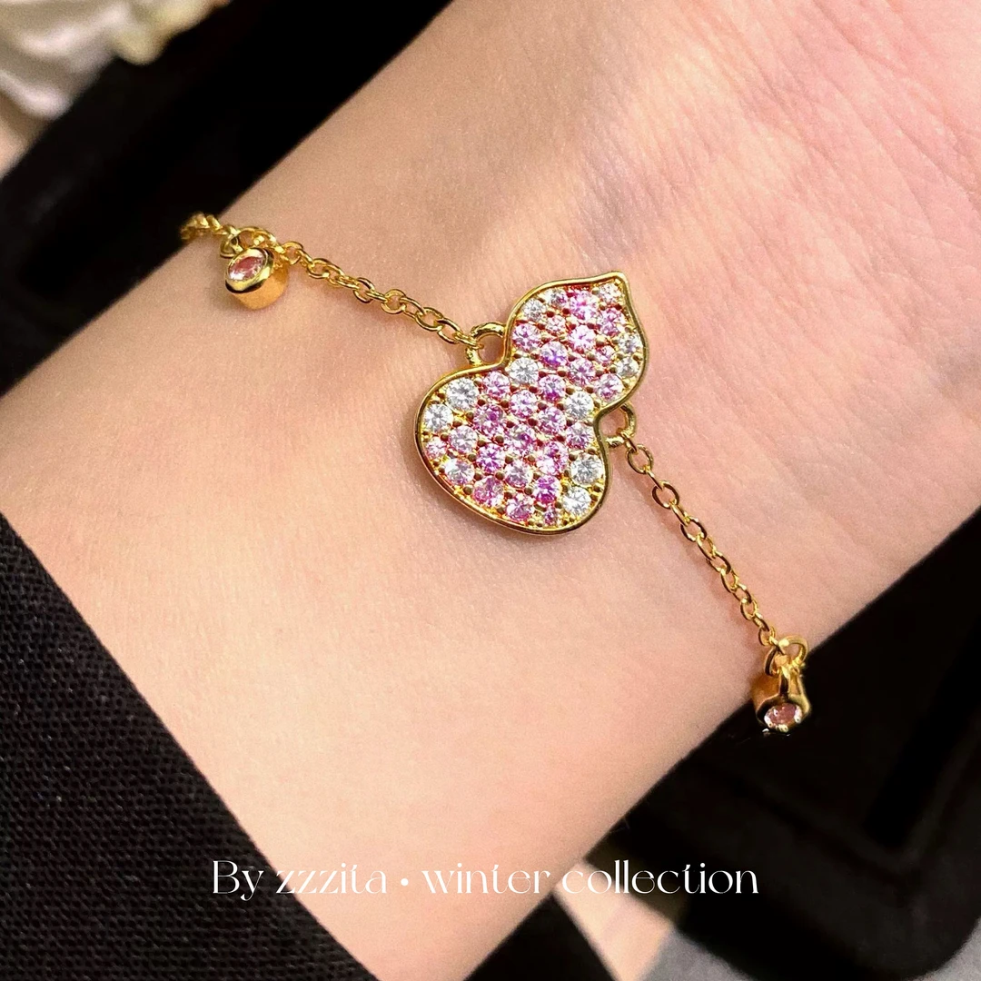 合金合成锆石手链 粉色渐变～新中式粉色闪钻葫芦手链百搭轻奢气质