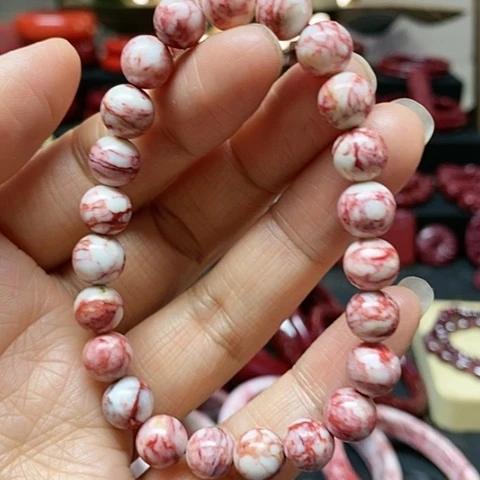 天然辰砂原石卡8手链